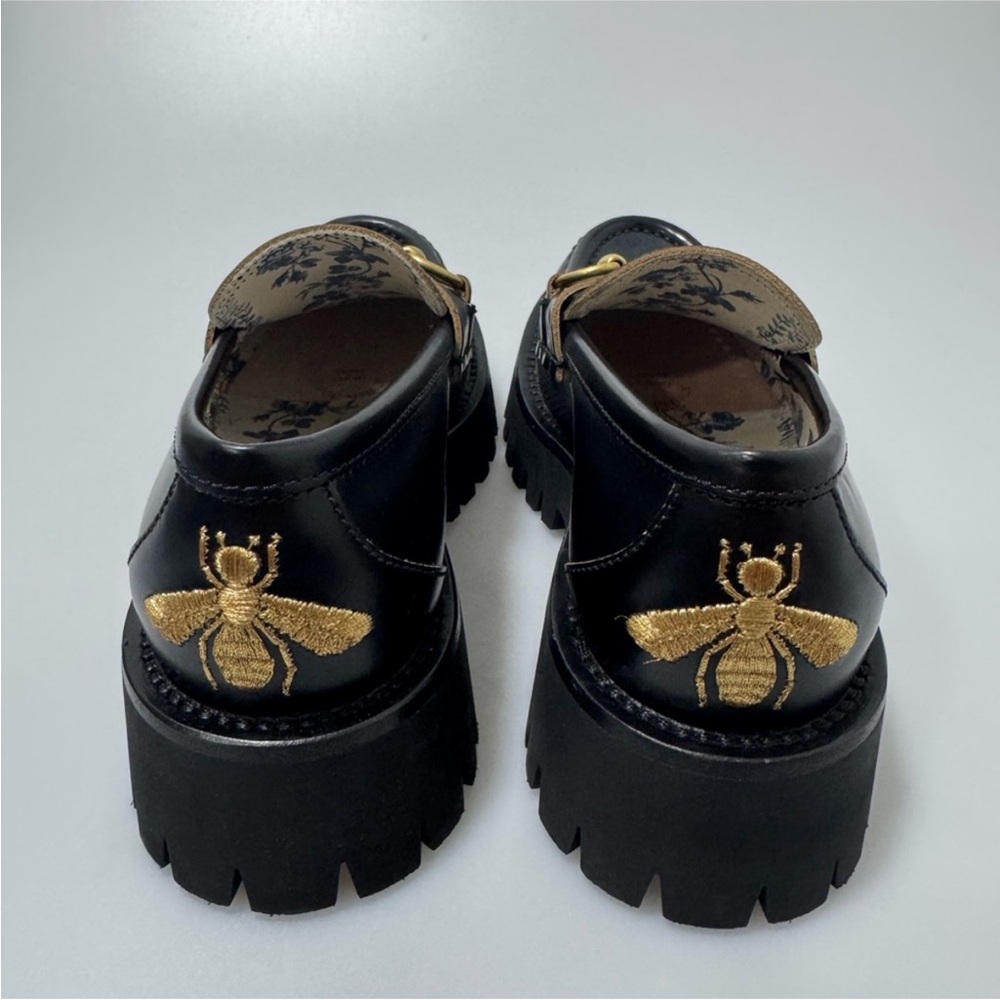 Gucci Harald Lug Sole Black Loafers with Gold Detailing - Picture 5 of 6